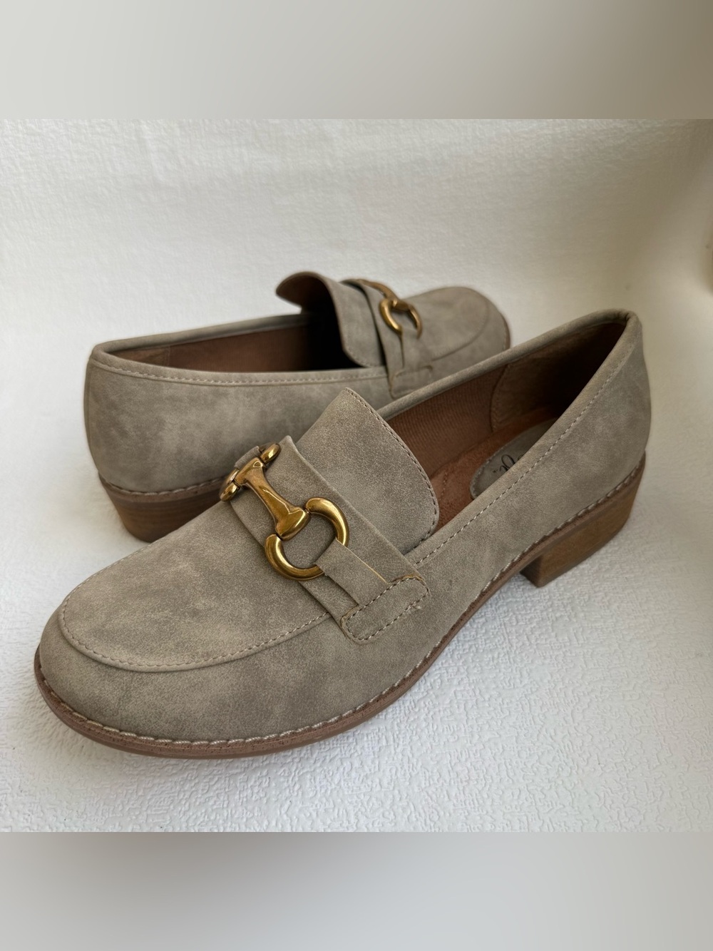Eurosoft by Sofft Women 8.5M Taupe Horsebit Loafers Block Heel Comfort Shoes